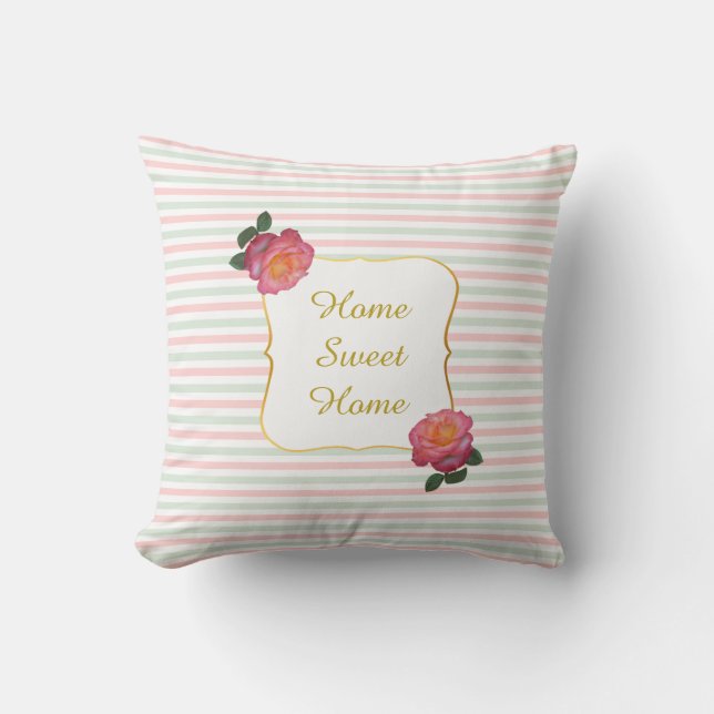 Cojín Decorativo Rosa Dulce y Menta Fresca a Rayas (Anverso)