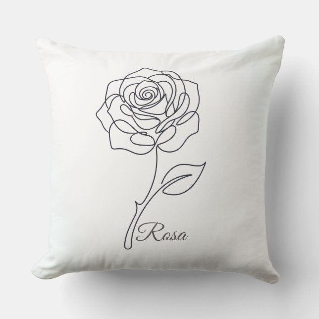 Cojín Decorativo Rosa: Elegant One Line Art Pillow (Anverso)