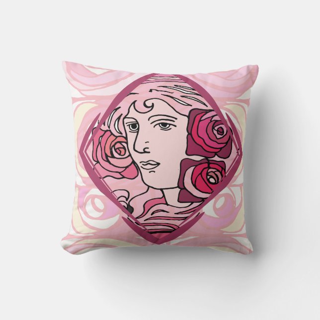 Cojín Decorativo Rosa elegante de Art Nouveau (Anverso)