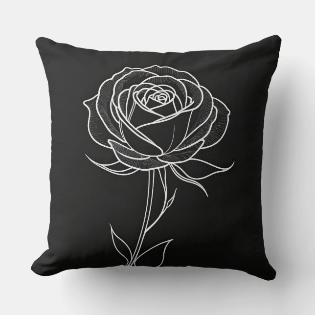 Cojín Decorativo Rosa en blanco y negro (Anverso)