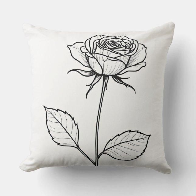 Cojín Decorativo Rosa estilizado en blanco y negro (Anverso)