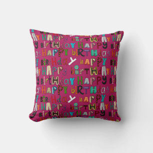Cojín Decorativo rosa feliz de cumpleaños