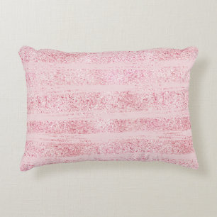 Cojín Decorativo Rosa Femenino Blanco Rayas Brillo Falso  
