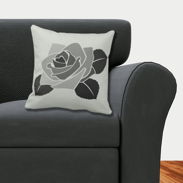 Cojín Decorativo Rosa Femenino Elegante Florece En Gris (Elegant Feminine Rose Blossom on Grey Pillow)