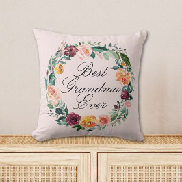 Cojín Decorativo Rosa Flor Corona de Otoño Floral Mejor Abuela