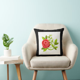 Cojín Decorativo rosa flor rojo negro