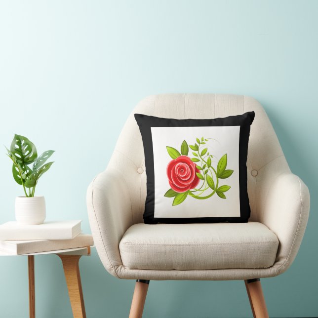 Cojín Decorativo rosa flor rojo negro (Silla)