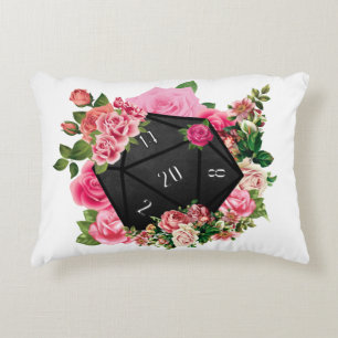 Cojín Decorativo Rosa floral D20 Tabletop RPG Gaming dados