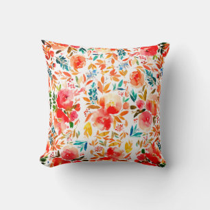 Cojín Decorativo Rosa floral de verano colorida naranja roja