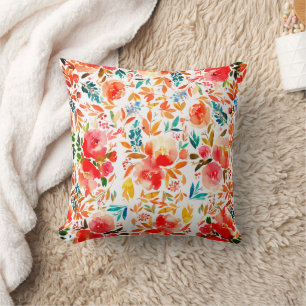 Cojín Decorativo Rosa floral de verano colorida naranja roja