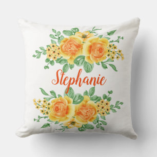 Cojín Decorativo Rosa floral naranja amarillo elegante personalizad