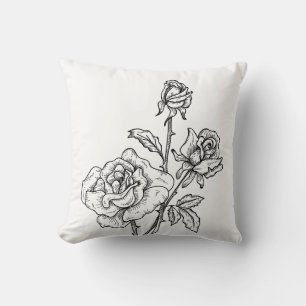 Cojín Decorativo Rosa Floral Rosas Flores Blancas Negras Vintage