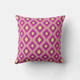 Cojín Decorativo Rosa Fucsia Amarillo Patrón de Diamante