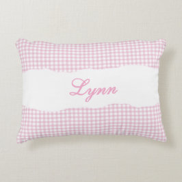 Cojín Decorativo Rosa Gingham Rústico con Nombre Personalizado