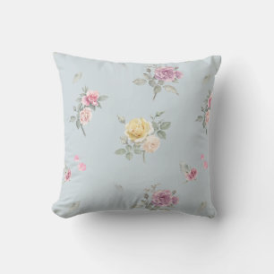 Cojín Decorativo Rosa gris azul suave acuarela floral
