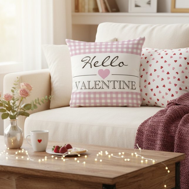 Cojín Decorativo Rosa Hola San Valentín Cuadros Gingham (Subido por el creador)