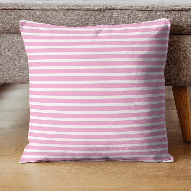 Cojín Decorativo Rosa Lavanda Blanco Simple Rayado Horizontal (Subido por el creador)