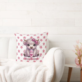 Cojín Decorativo Rosa, Mantén la Actitud, Vacas de las Tierras Alta