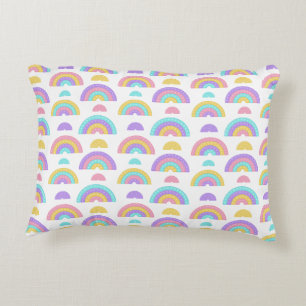 Cojín Decorativo Rosa mínimo, Lavanda y arcoiris cúbico amarillo