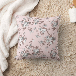 Cojín Decorativo Rosa moderno con brillo de oro rosa y flores blanc
