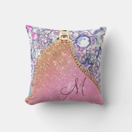 Cojín Decorativo Rosa Monogramado Purpurina Girly Personalizado