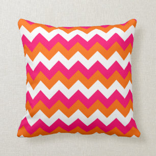 Cojín Decorativo Rosa Naranja Blanco Zigzag