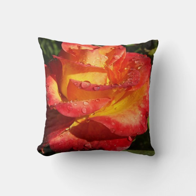 Cojín Decorativo Rosa naranja y amarilla (Anverso)