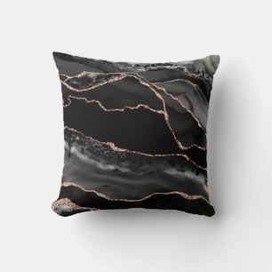 Cojín Decorativo Rosa Negra Geoda de Ágata de Lujo con Brillo Dorad