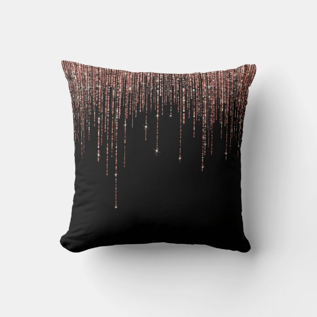 Cojín Decorativo Rosa negro de lujo Oro Sparkly Purpurina Fringe (Anverso)