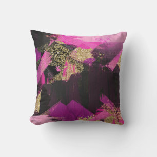 Cojín Decorativo Rosa Negro Oro Brillo Moderno Pincel Glam Grunge