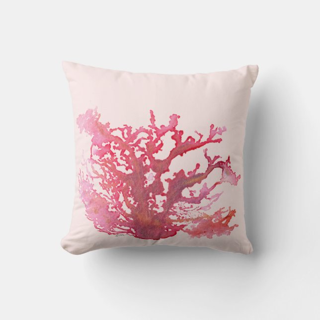 Cojín decorativo rosa original de arte coral de 16 (Anverso)