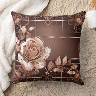 Cojín Decorativo Rosa Oro Elegante y Rojo Chocolate Geométrico Ro