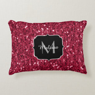 Cojín Decorativo Rosa oscuro rojo magenta monograma con destellos f