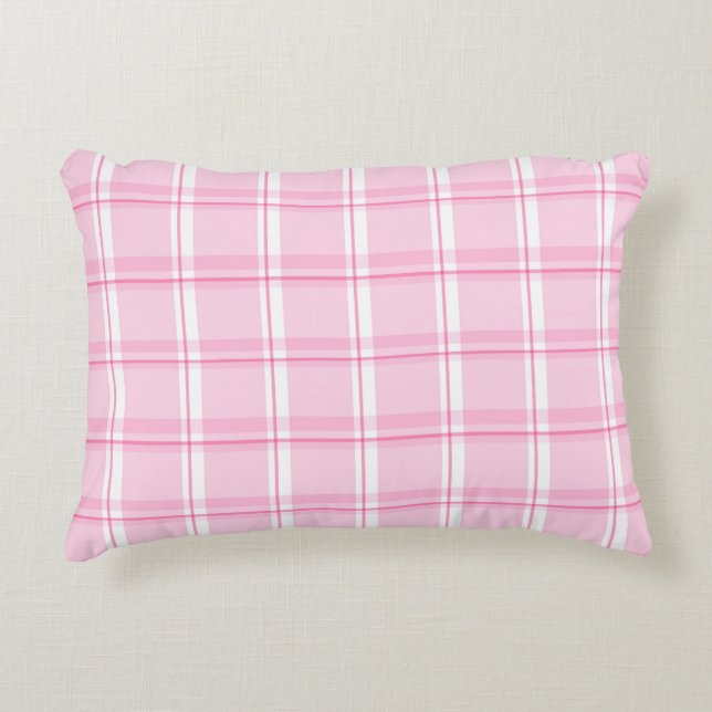 Cojín Decorativo Rosa Pastel a Cuadros (Anverso)