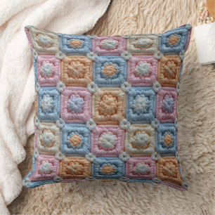 Cojín Decorativo Rosa Pastel Azul Marfil Naranja Aspecto de Ganchil