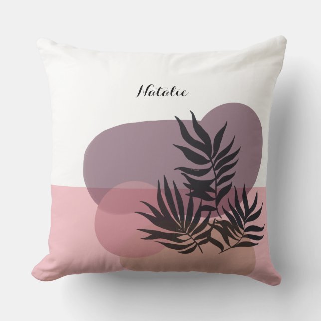 Cojín Decorativo Rosa Pastel Suave Abstracto Tropical  (Anverso)