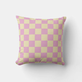 Cojín Decorativo Rosa Pastel y Cuadros Amarillos Claros