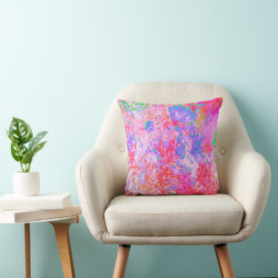 Cojín Decorativo Rosa pastel y rojo con paisaje de hortensias azule