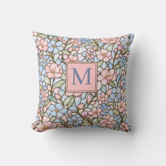 Cojín Decorativo Rosa Pastel y Vidrio Pintado Personalizado Azul