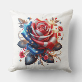 Cojín Decorativo Rosa patriótico y bandera estadounidense