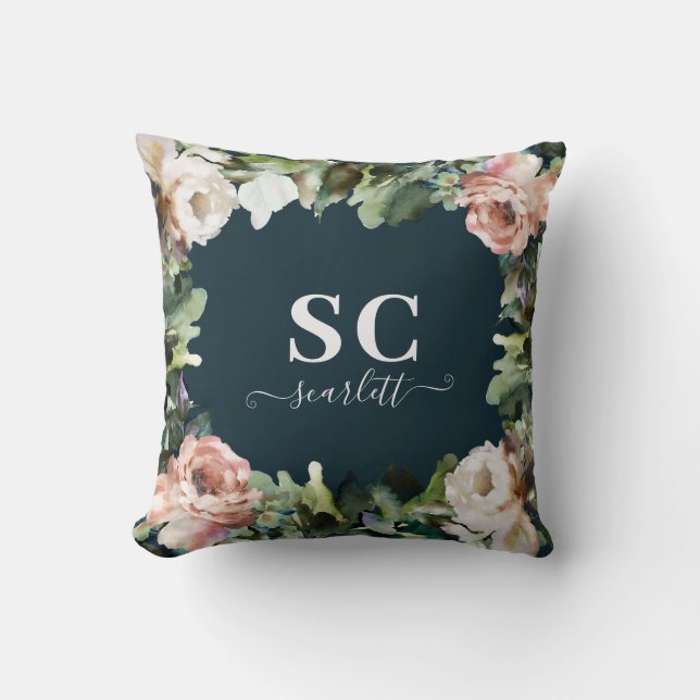 Cojín Decorativo Rosa peony floral y follaje eucalipto elegante (Anverso)