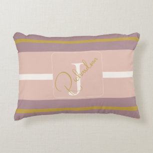Cojín Decorativo Rosa personalizado con franja dorada monograma chi