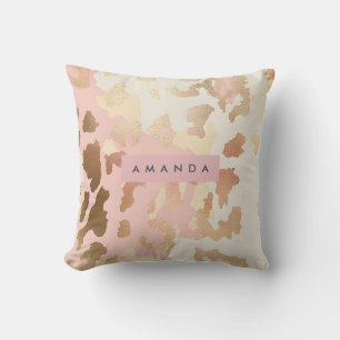 Cojín Decorativo Rosa Personalizado y Estampado de Leopardo Dorado