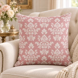Cojín Decorativo Rosa Polvo y Blanco Damask Vintage 