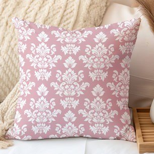 Cojín Decorativo Rosa Polvo y Blanco Damask Vintage 