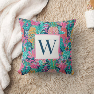 Cojín Decorativo Rosa Preparado Azul Marino Teal Piña Monograma