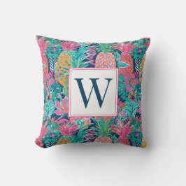 Cojín Decorativo Rosa Preparado Azul Marino Teal Piña Monograma