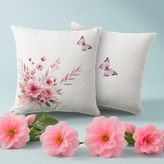 Cojín Decorativo Rosa Primavera Rosa Bouquet con mariposa (Subido por el creador)