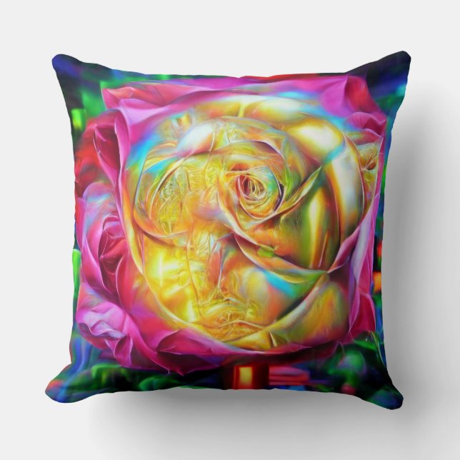 Cojín Decorativo Rosa psicodélico arcoiris (Anverso)