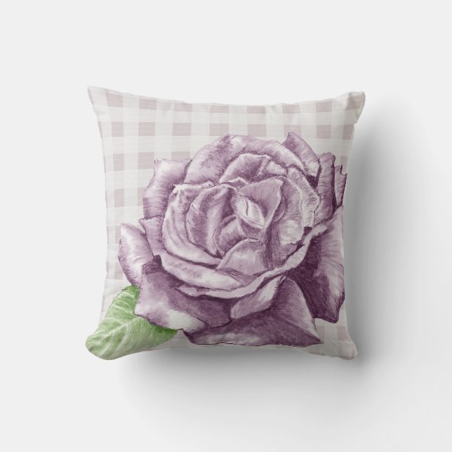Cojín Decorativo Rosa púrpura en Lilac Gingham (Anverso)